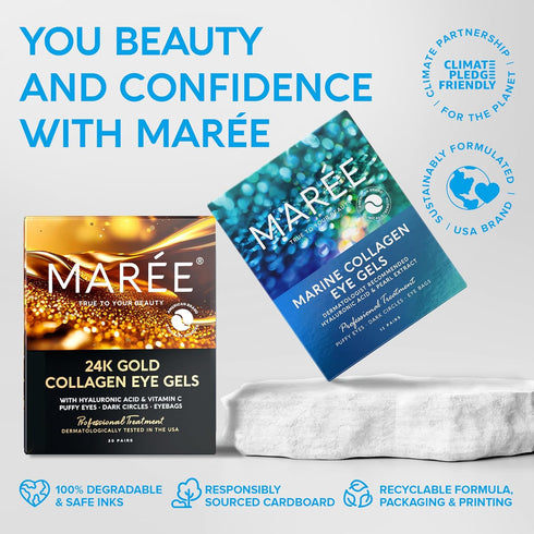 MAREE Eye Gels for Puffy Eyes, Dark Circles, Anti-Aging Eye Mask with Marine Collagen & Hyaluronic Acid