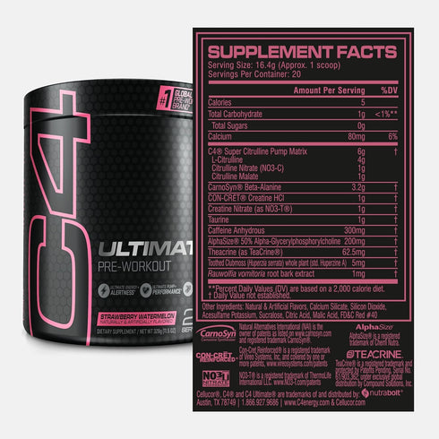 Cellucor C4 Ultimate Pre Workout Powder, Watermelon, Sugar Free Energy Supplement for Men & Women, 20 Servings