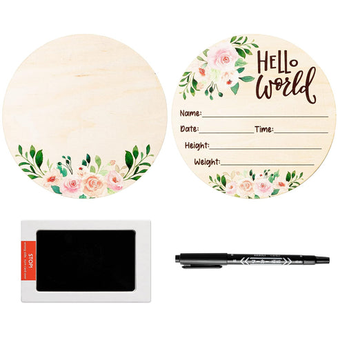 R HORSE Baby Birth Announcement Sign with Marker Pen, Pink Floral Baby