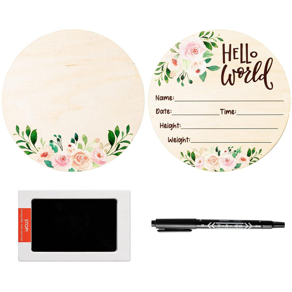R HORSE Baby Birth Announcement Sign with Marker Pen, Pink Floral Baby