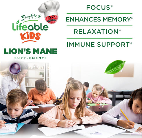 Gummies Gummies 60 Count Lifeable Lions Mane for Kids | Great Tasting Lions Mane Mushroom Supplement | Vegan, Kosher