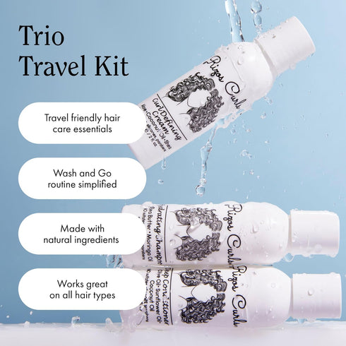 Rizos Curls Trio Travel Curl Kit, Includes Travel Hydrating Shampoo, Deep Conditioner, Curl Cream, 3 Pack of 2 oz