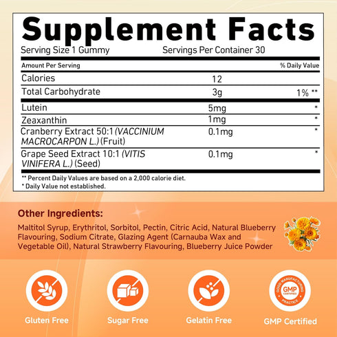 TomatoGarden Gummies, 30 Count Lutein Vision Support Supplements with Blue Light Protection