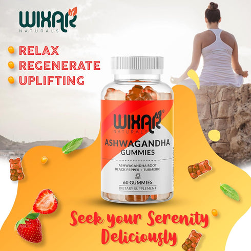 Ashwagandha Gummies with Turmeric and Black Pepper Extract - Herbal Gummy Supplement - 60 Gummies