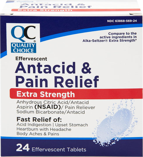 Quality Choice Extra Strength Effervescent Antacid and Pain Relief Tablets, 24 Effervescent Tablets