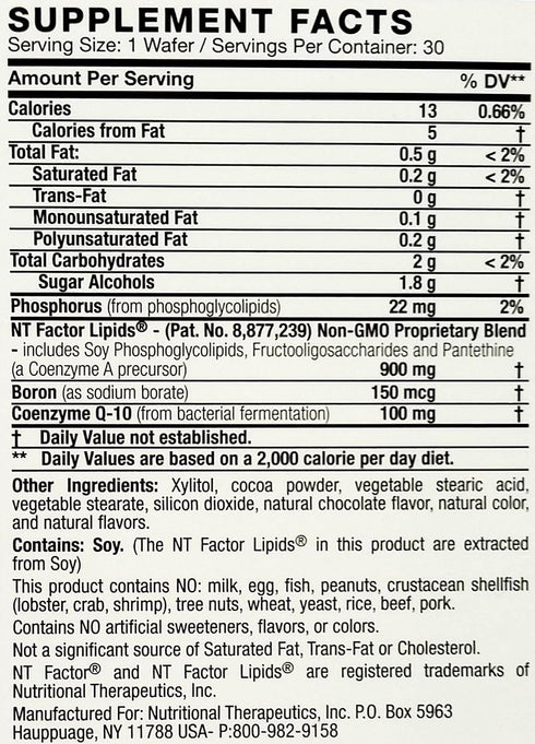 Nutritional Therapeutics NT Factor with CoQ10 100 MG - 30 Chewable Wafers Chocolate