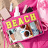 Hillban 2 Pcs Beach Makeup Bag - Clear Cosmetic Toiletry Pouch with Chenille Letter Patch for Summer Travel