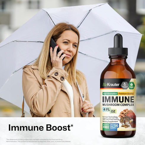 MAUWE HERBS Immune Support Mushroom Supplement 6-in-1 - Lions Mane, Shiitake,Turkey Tail, Reishi, Chaga & Maitake Liquid Extract - Mushroom Complex Tincture - Organic and Vegan Drops 4 Fl.Oz.