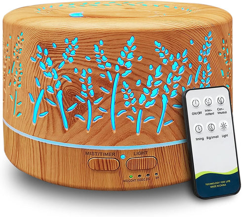Essential Oil Diffusers for Large Room - 600ml with R/C, 7 Colors Lights & 3 Mist Modes, Auto Off