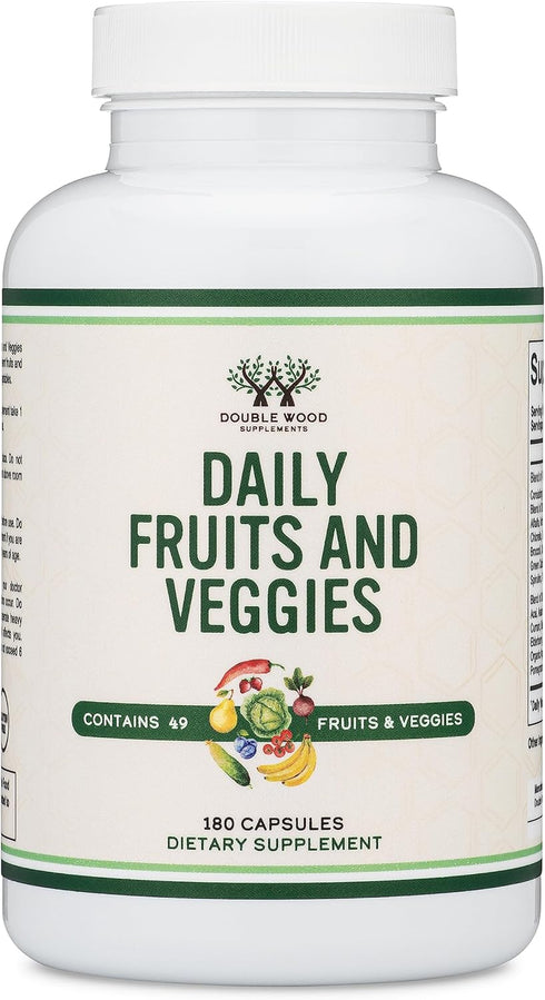 Fruits and Veggies Supplement - 180 Capsules, Daily Blend of 49 Fruits & Vegetables, Vegan Safe & Non-GMO by Double Wood