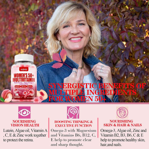 ZEGBALP 50 Gummies D3, K2, Immune Sugar-Free Womens Multivitamin Plus with Calcium, Magnesium, Zinc, Vitamin A, C, E, B