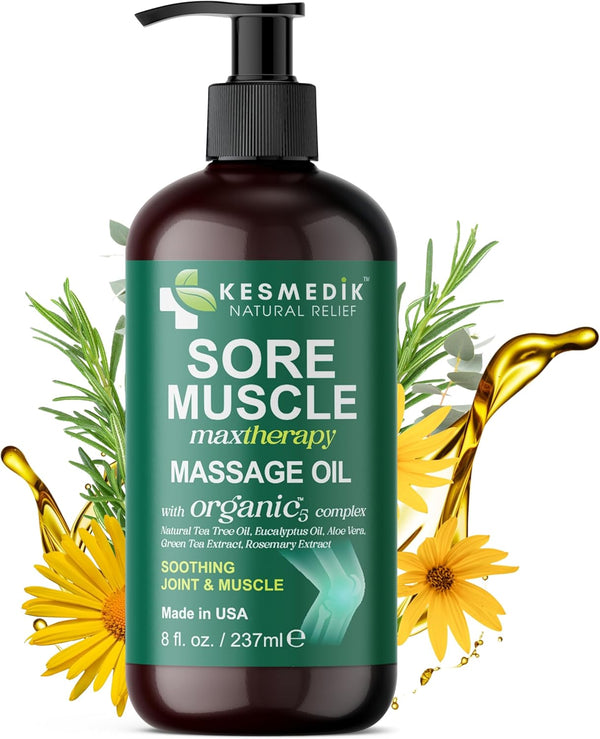 Sore Muscle Massage Oil for Massage Therapy with Arnica, Eucalyptus & Tea