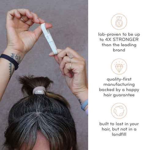 Plastic-Free Flat Hair Ties - Organic Cotton Hair Ties Made from Plants for Women, Men, & Kids, 5ct