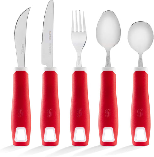 Special Supplies Adaptive Utensils Set, 5-Piece Non-Slip Handles for Hand Tremors, Arthritis, or Elderly Use