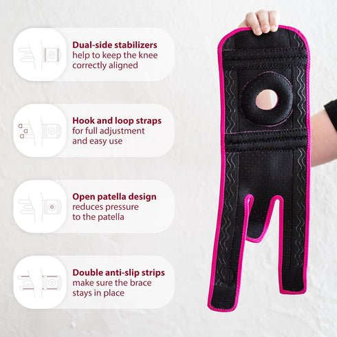 KARM Kids Knee Brace - Adjustable Compression Support for Osgood Schlatter, Pain, Sports, Meniscus Tear, Pink