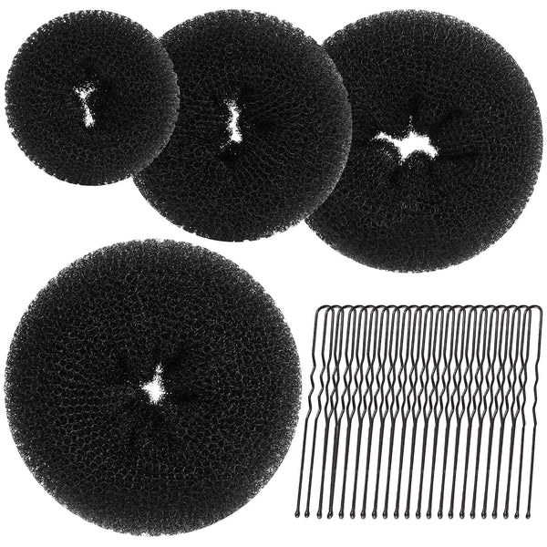 Teenitor Hair Donut, Hair Bun Maker, Black (Extra-large, Large, Medium and Small)
