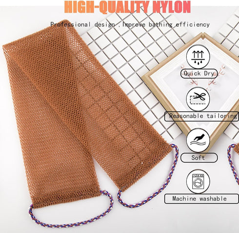 3 Pcs African Exfoliating Net Sponge, Bathing Shower Cloth Kit for Back, Body, Face - Brown