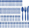 Party City Assorted Disposable Cutlery Set, 64-Piece Set (Royal Blue) - 32 Forks, 16 Knives & 16 Spoons - Go Brightly Heavy Duty Disposable Plastic Forks, Spoons & Knives - Party Supplies Cutlery by Party City