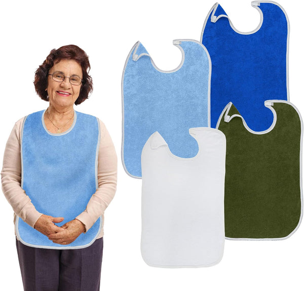 Ideahome Terry Cloth Adult Bibs, Hook and Loop Closure, 18" x 30" Reusable