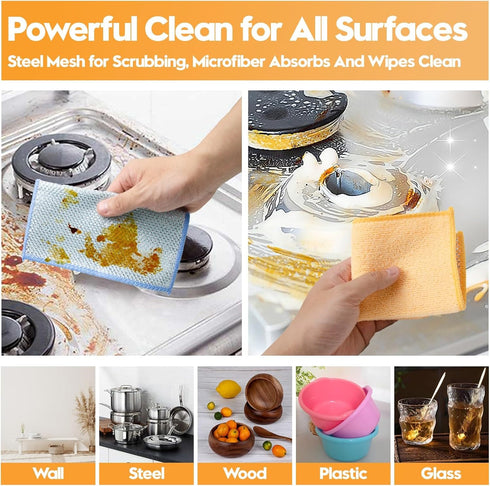 Phafaloop 16 Pcs Multipurpose Wire Dishwashing Rags, Upgraded Dual-Sided Non Scratch Wire Dishcloth, Reusable Metal