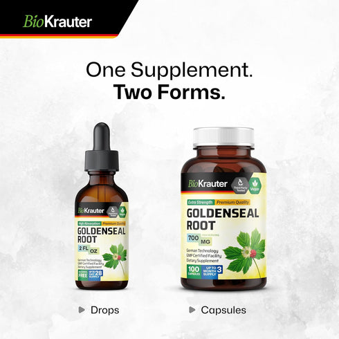 Goldenseal Root Supplement Drops, 2 Fl.Oz., Organic Goldenseal Tincture, Vegan, Alcohol & Sugar Free Liquid Extract