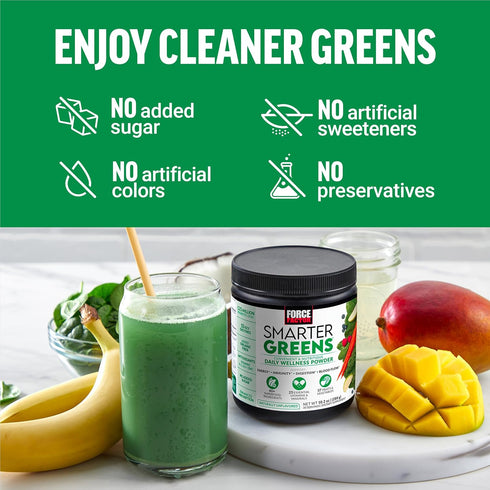 FORCE FACTOR Smarter Greens Daily Wellness Powder, 30 Servings - Supports Energy, Immunity & Digestion, Superfood
