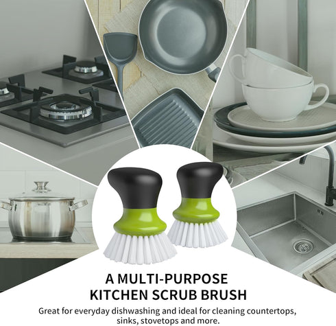 Pack 2 MR.SIGA Dish Scrub Brush, Palm Brush Dish Scrubber with Ergonomic Grip, Kitchen Brushes for Dishes, Green