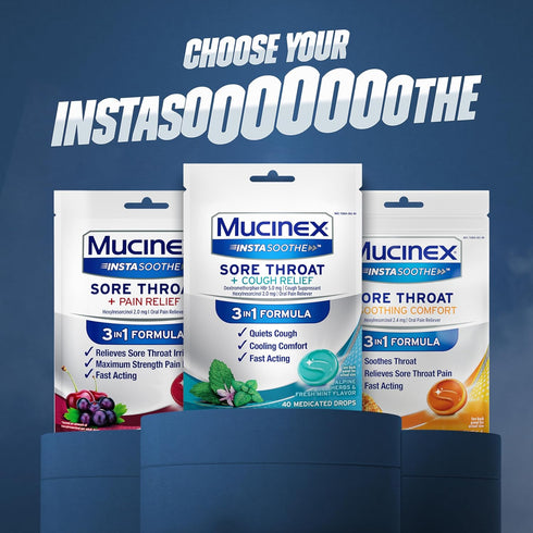 Mucinex Instasoothe Sore Throat Relief + Cough Relief, 40ct Lozenges with Alpine Herbs & Fresh Mint Flavor