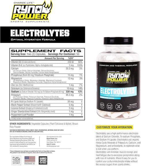 Ryno Power Electrolytes Supplement Capsules (50 Servings)