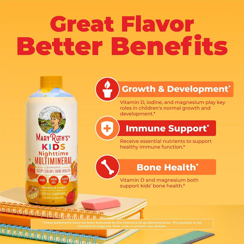 Immune 30-180 15.22 oz Kids Liquid Nighttime Multimineral by MaryRuth's | Bone Health | Function | Bedtime Supplement |