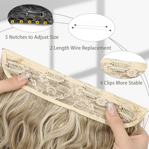 MORICA Invisible Wire Hair Extensions - 20 Inch Halo Long Wavy Synthetic Hairpiece for Women (Ash Blonde Mixed Light