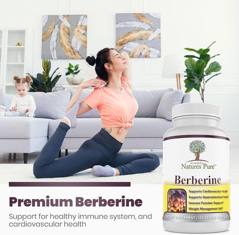 Simply Natures Pure Premium Berberine HCl 500mg - 120 Capsules for Cardiovascular, Gastrointestinal Support