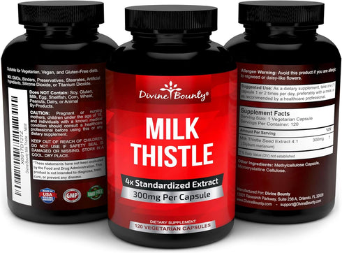 Divine Bounty Pure Milk Thistle Capsules, 1200mg, 120 Vegetarian Capsules