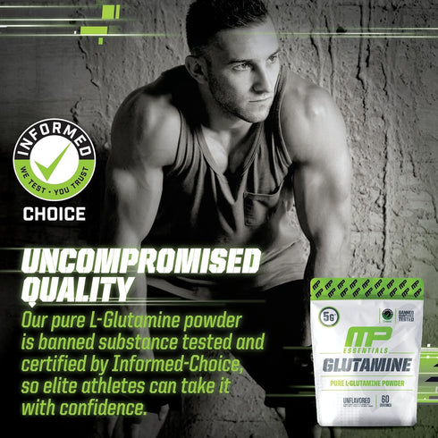 MusclePharm Essentials Glutamine, Pure L-Glutamine Powder Supplement for Post Workout Muscle Recovery, Energy & Gut