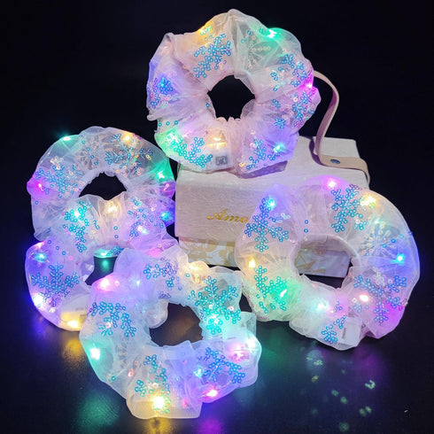 Light Up Scrunchies Gift Set, LED Hair Accessories for Girls & Women, Glow in the Dark Party Favors