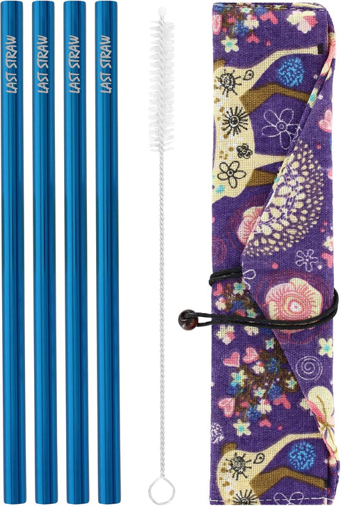 LAST STRAW Geometric Roll Bag Collection – Stainless Steel Purple Cocktail Straws and Brush in Rollbag