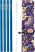 LAST STRAW Geometric Roll Bag Collection – Stainless Steel Purple Cocktail Straws and Brush in Rollbag