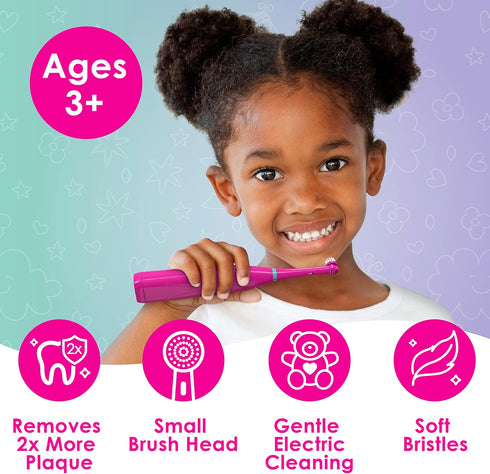 Set 3+ 2 2-Minute Brusheez Kids Electric Toothbrush - Safe & Effective for Ages - Parent Tested & Approved with Gentle