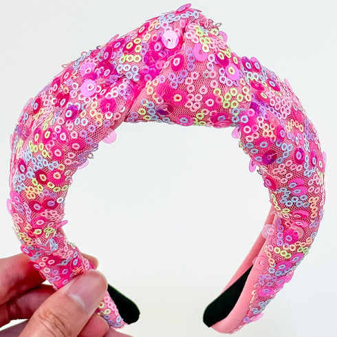 XIMA 3 PCS Sequin Headbands for Women and Girls, Neon Rainbow Sparkle Statement Top Knot Holiday Hair Accessories