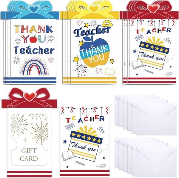 Watayo 12 Sets Teacher Appreciation Money and Gift Card Sleeves, Thank You Teacher