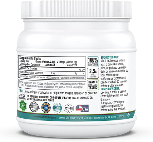 KAPPA NUTRITION Creatine Monohydrate Micronized 2.5g - 240 Servings