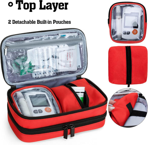 CURMIO Insulated Insulin Cooler Travel Case, Double Layer Storage Bag for Diabetic Supplies, Red, Empty Bag Only