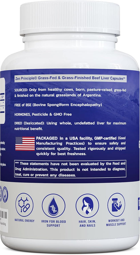 Zen Principle Ultra-Pure Desiccated Beef Liver, Grass-Fed, Pasture-Raised Cows - Natural Energy & Workout Boost from