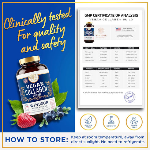 Plant-Based Collagen Booster - Vegan Supplements for Skin, Hair, Nails, 2-Pack, 60 Non-GMO Pills