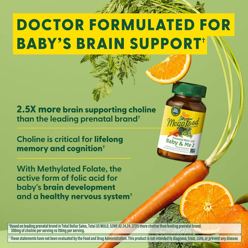 MegaFood Baby & Me 2 Prenatal Multi, Gluten-Free, Vegetarian, 60 Tablets, Prenatal Vitamins for Women