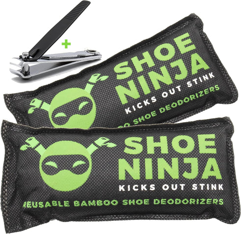 Shoe Deodorizer Inserts, Activated Charcoal Odor Eliminator for Shoes, Pack of 2 with Nail Clippers