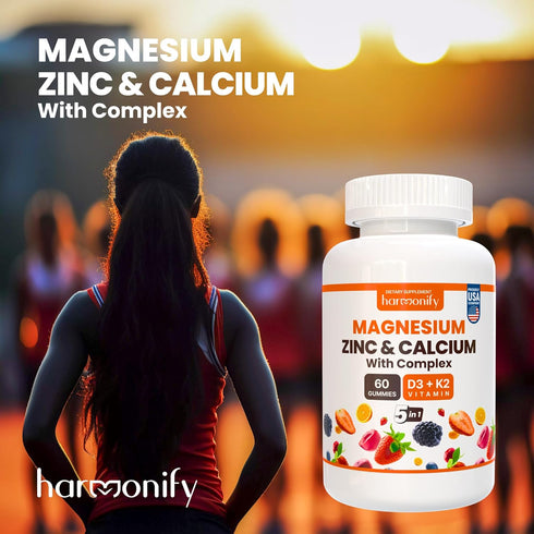 Magnesium Calcium Zinc with Vitamin D3 & K2 Gummies, Multivitamin for Bone Strength, 30 Days Serving