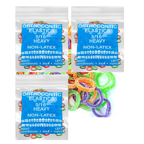 Neon non-Latex 3 Packs 300 counts 5/16inch Heavy Intraoral Elastic Bands, Orthodontic Dental Rubber Bands Made in US