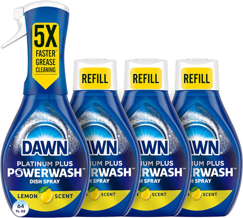 Dawn Platinum Powerwash Dish Spray, Lemon Scent, 1 Starter Kit 16 Oz and 3 Refill 16 Oz Bottles