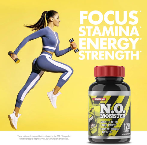 N.O. Monster Nitric Oxide Booster with L-Arginine – Extreme Pumps for Strength, 120 Capsules, Made in USA